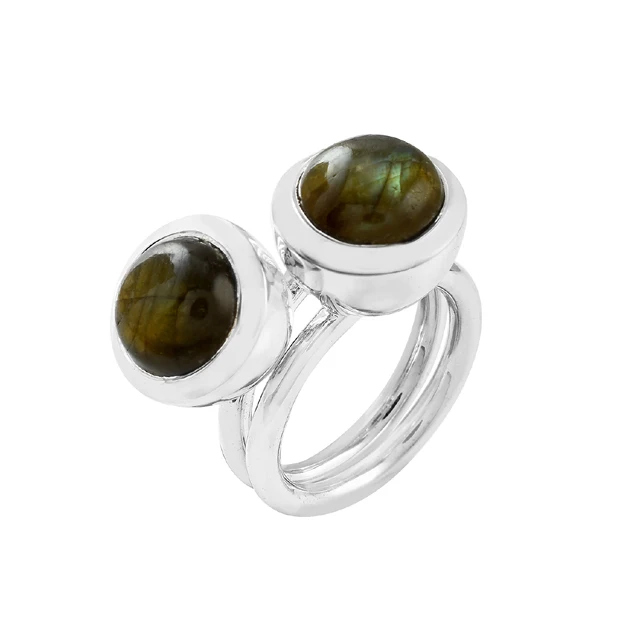 Jewelry making supplies high quality S925 sterling silver natural labradorite gemstone stackable ring
