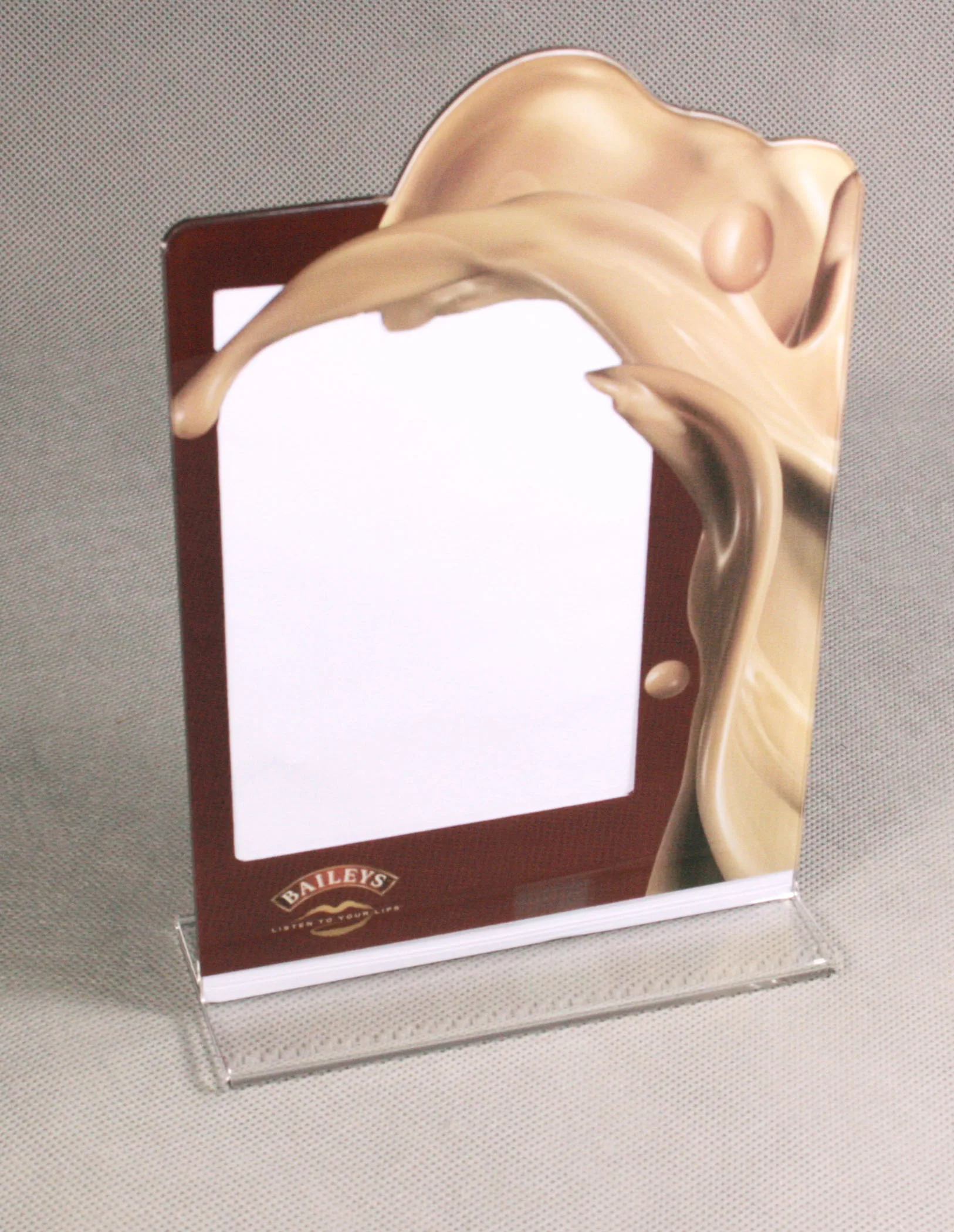 Acrylic Die cut bottle shape menu Table tent card holder stand OEM bar restaurant