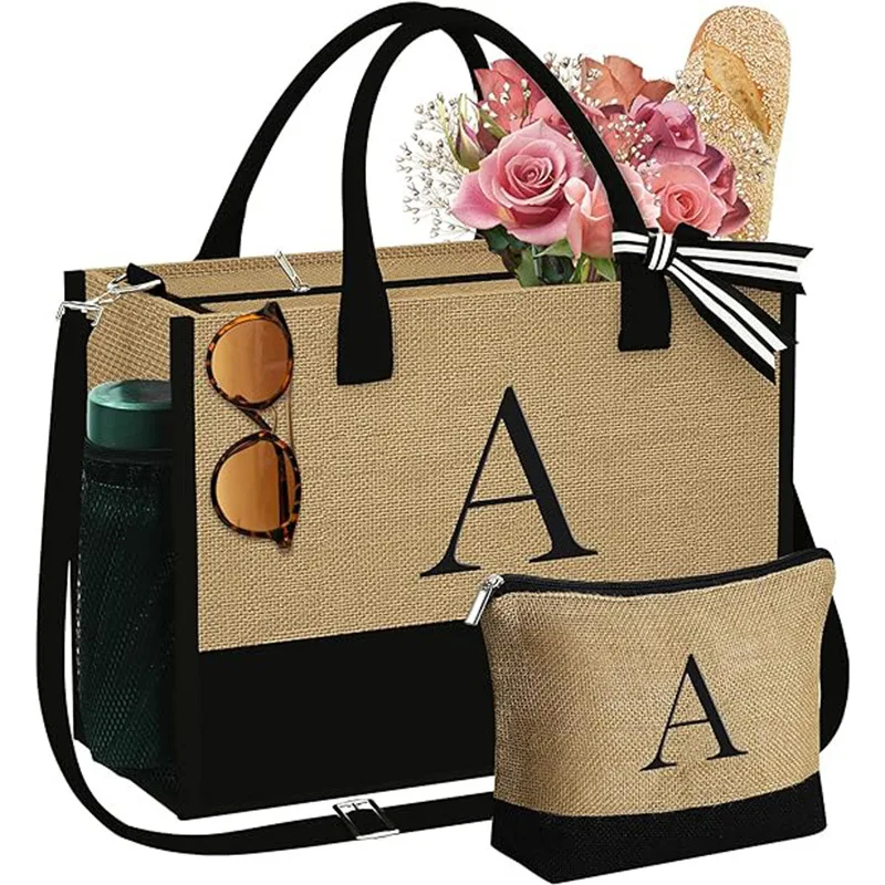 Wholesale Design Your Own Logo Letter Pattern Wedding Gift Bags Jute Shopping Custom Burlap Tote Bags