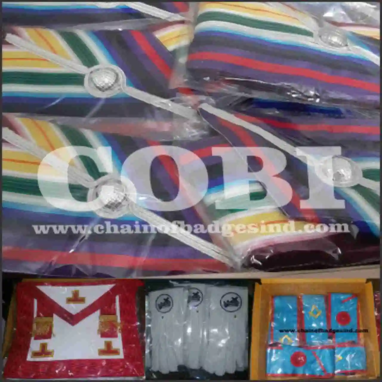 Masonic Regalia Custom OEM Embroidery Crafts Moire Ribbon Hand-Made & Machine Embroidered Apron Cross-Stitching & Needlework