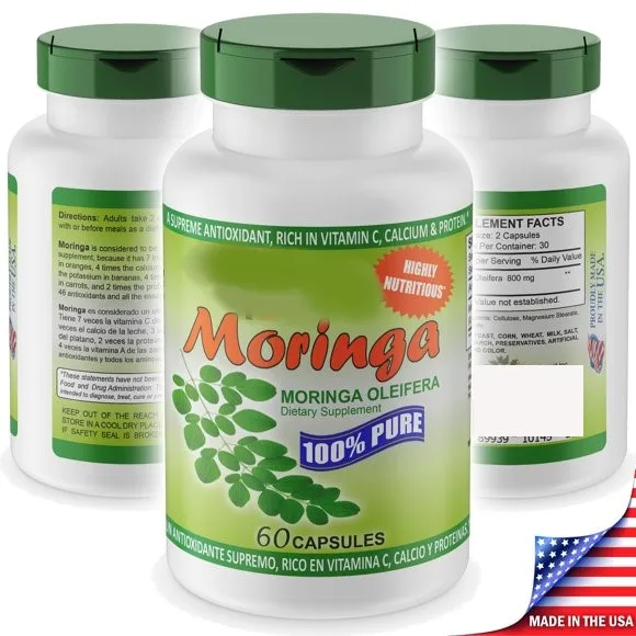 Moringa Capsules Herbal Supplement Green Superfood with Turmeric, Ashwagandha, Ginger, and Tulsi 60 Count Private Label