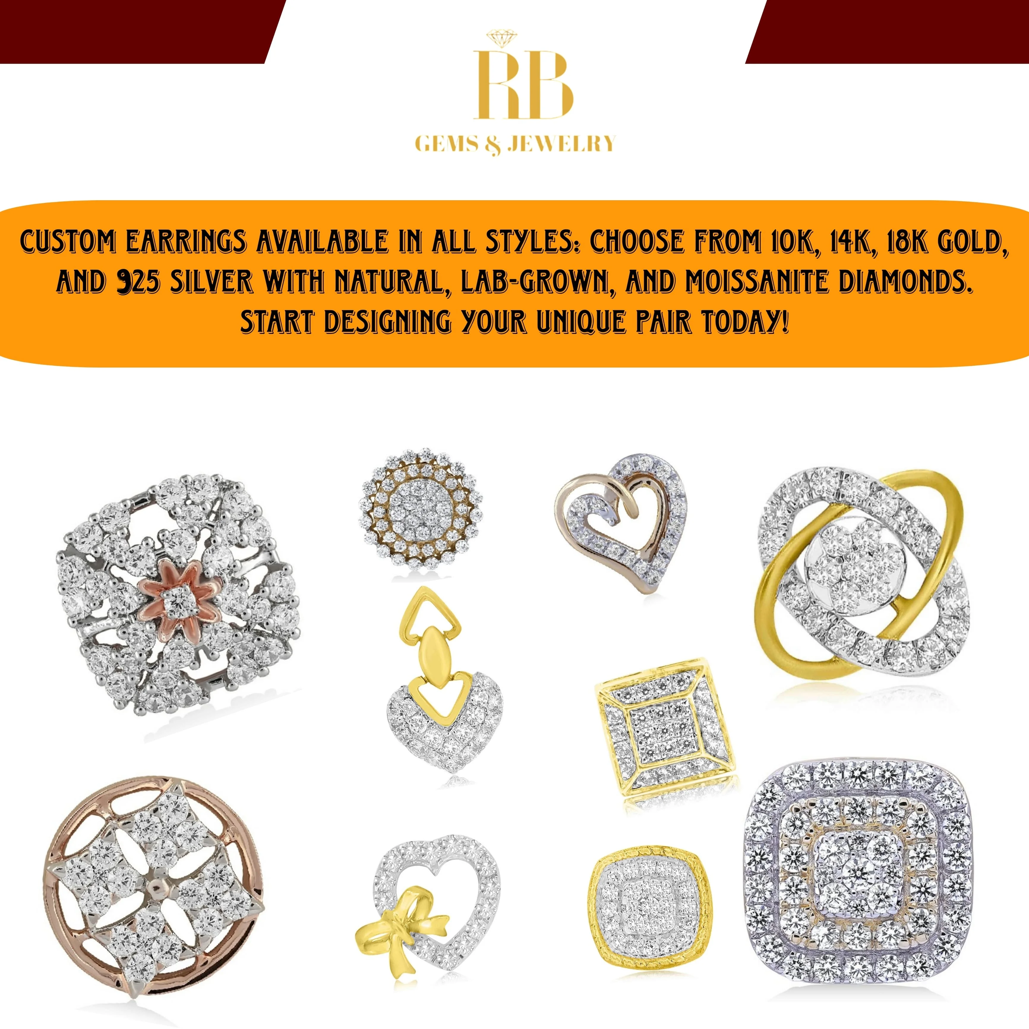 Luxury Fine Jewelry Stud 925 Sterling Silver 10K 14K 18K Gold Solid D Color VVS1 Lab Grown Diamond Moissanite Earring Women