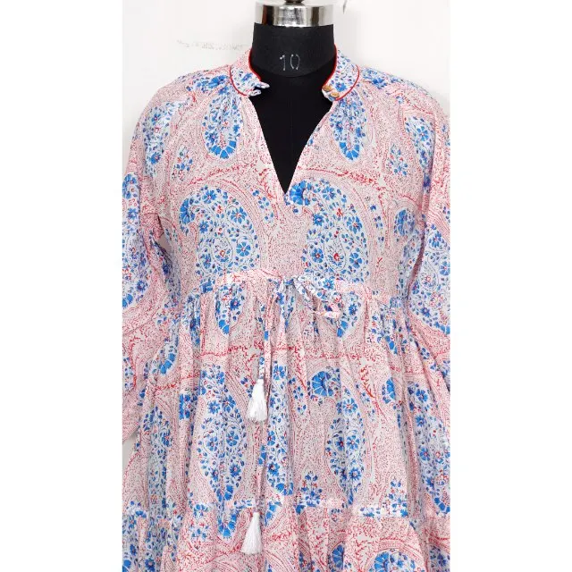 Indian Wedding Cotton Dress Hand Block Printed Dress Long Cotton Top For Women  Hand Block Printed Dress Gift for Her