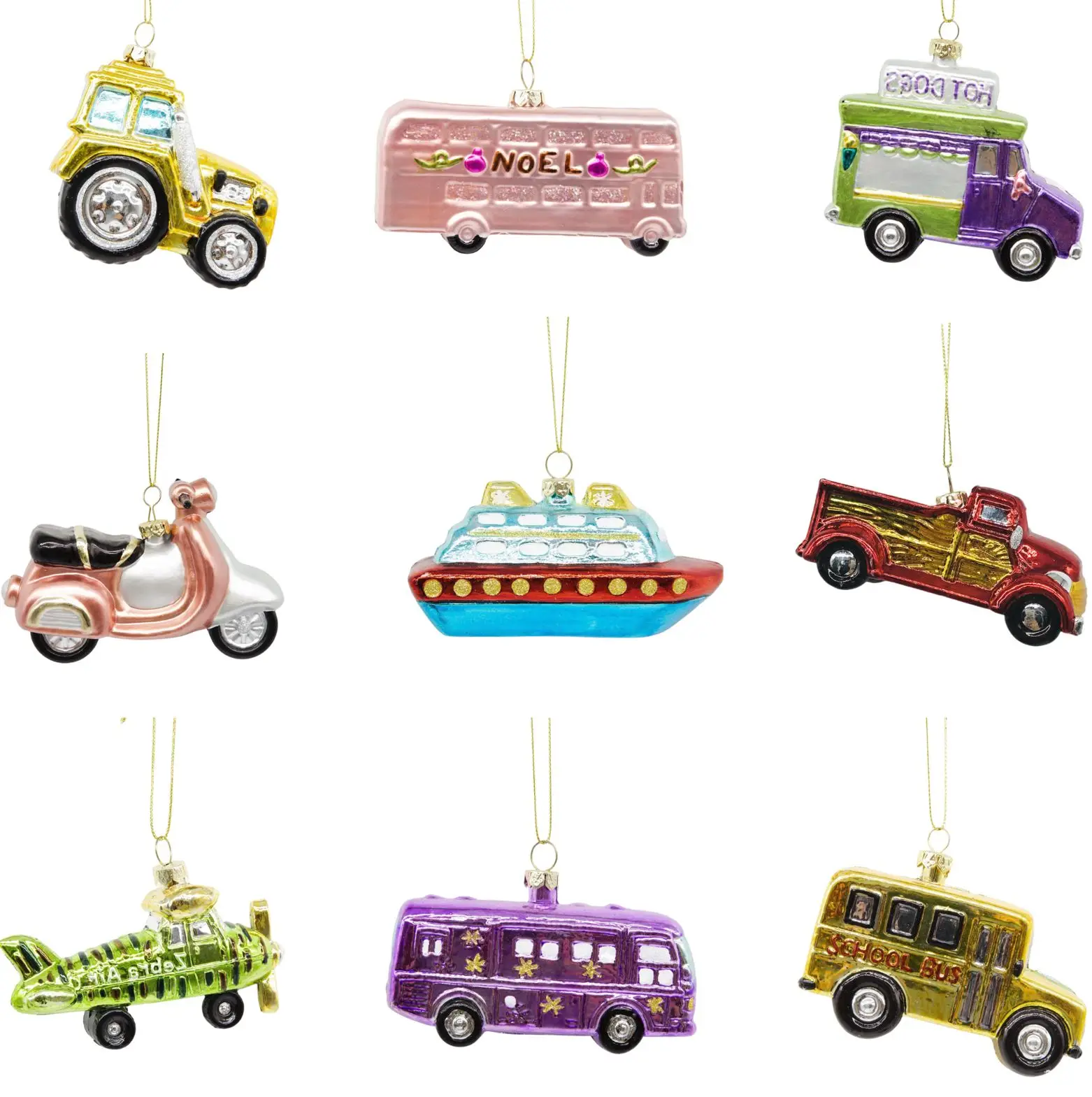 Luxurious Handpainted Xmas Glass Plastic Car Tractor Boat Bus Baubles Manufacture Christmas Decoration Pink Plane Ornament