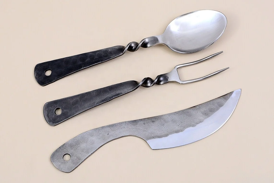 Jacob Medieval Cutlery Set Hand Forged Flatware with Stainless Steel High Quality Vintage Design-3 Piece Table Knife Fork Spoon