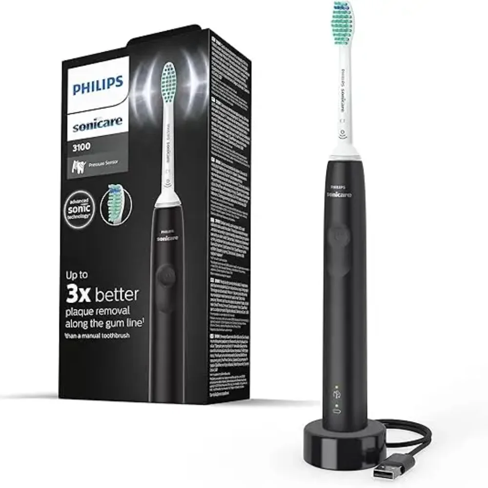 Philips-Sonicare 3100 Series Electric Toothbrush, Sonic Toothbrush, Pressure Sensor and Timer, Black, HX3671/14