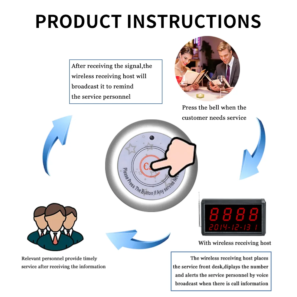 Long Range Pager System Restaurant Wireless Service Ordering System Vibrating Pager And Table Buzzer
