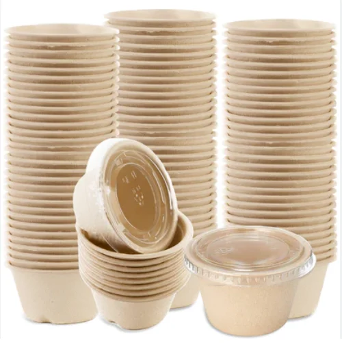 Wholesale Biodegradable Compostable Cups Disposable Sugarcane Bagasse Sauce Cups with Lids