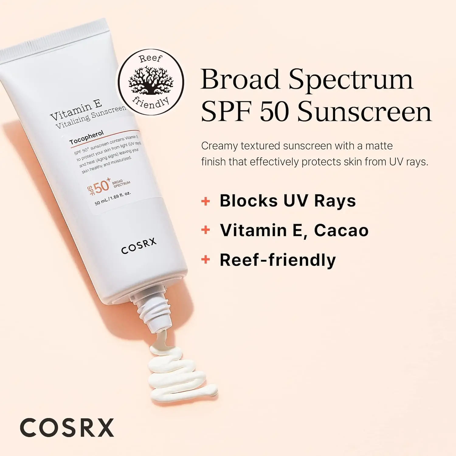 COSRX Vitamin E Vitalizing Sunscreen Daily SPF 50+ UVA UVB Protection Korean Skincare Everyday Suncare 50mL No White Cast