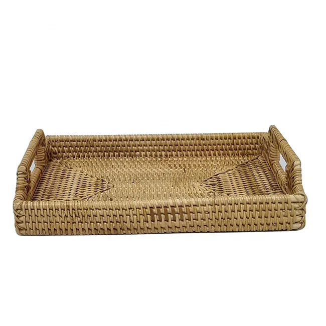 High Quality natural rattan tray with rectangular design with handle and rattan material suitable