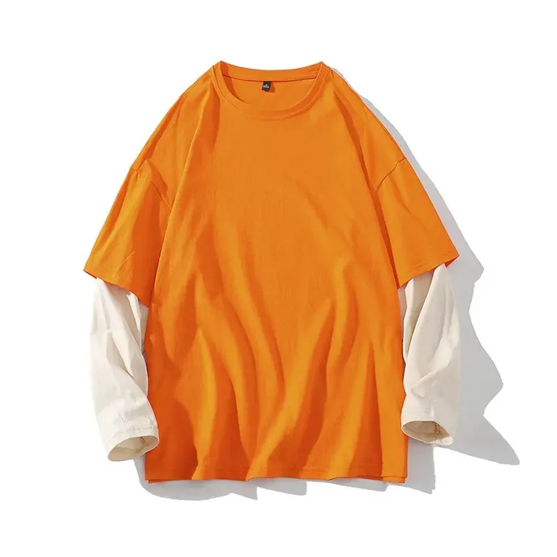 Custom Street Wear Cotton Acid Wash T Shirt Oversized Screen Print Long Sleeve Double Layer T-shirts for Men