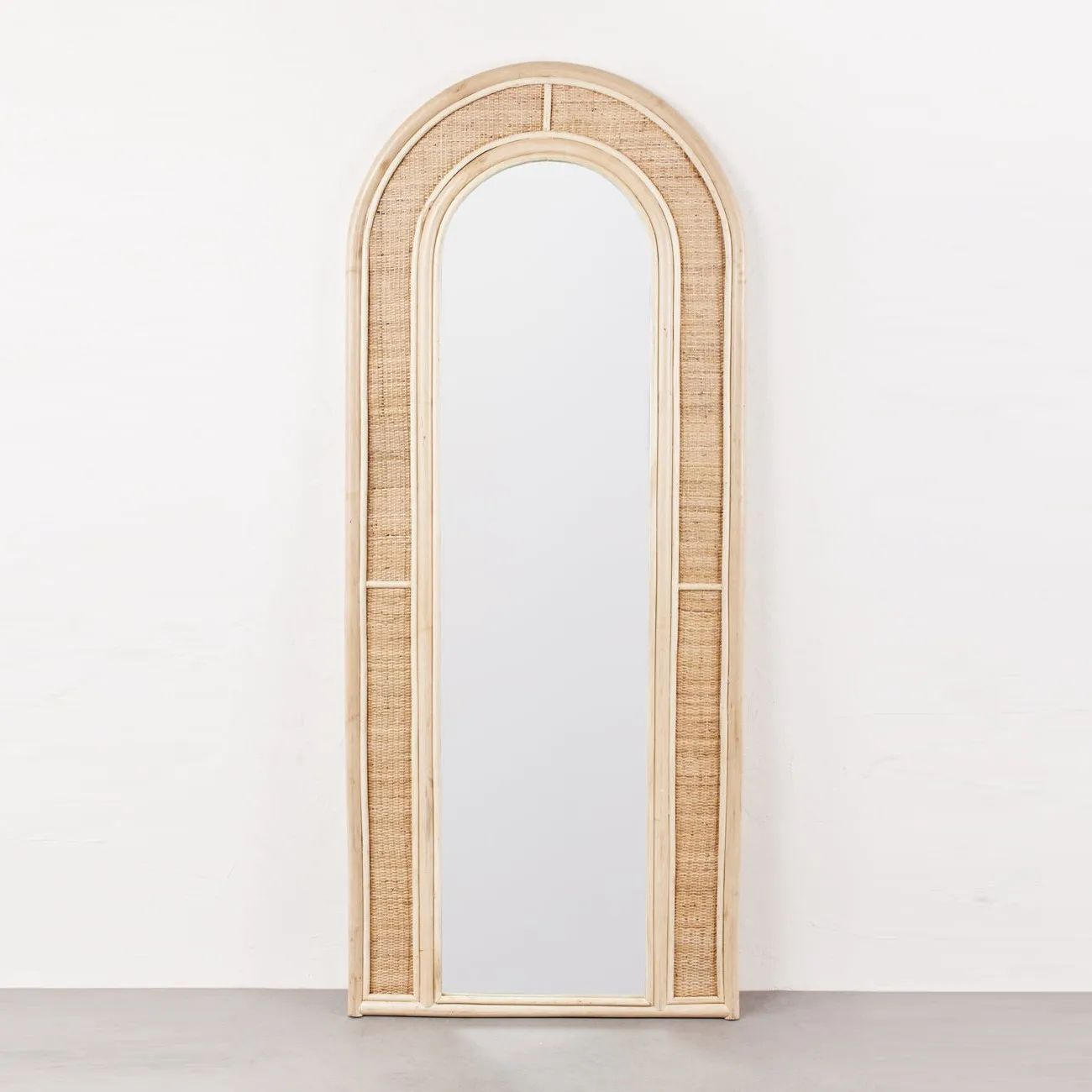 Handmade wicker interior home and hotel decoration long floor mirror body full length rattan arch mirrors
