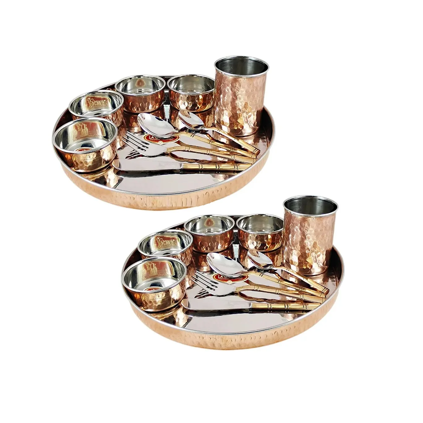 Wholesale Indian Large Dinner Plate/Thali Solid Copper High Quality Dinnerware Brass Thali Set of 7 Pieces