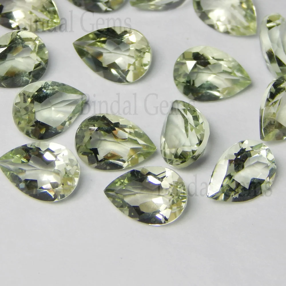 Green Amethyst 7X10 MM Pear Normal Cut Shape Loose Gemstone Cabochon For Making Designer Jewellery
