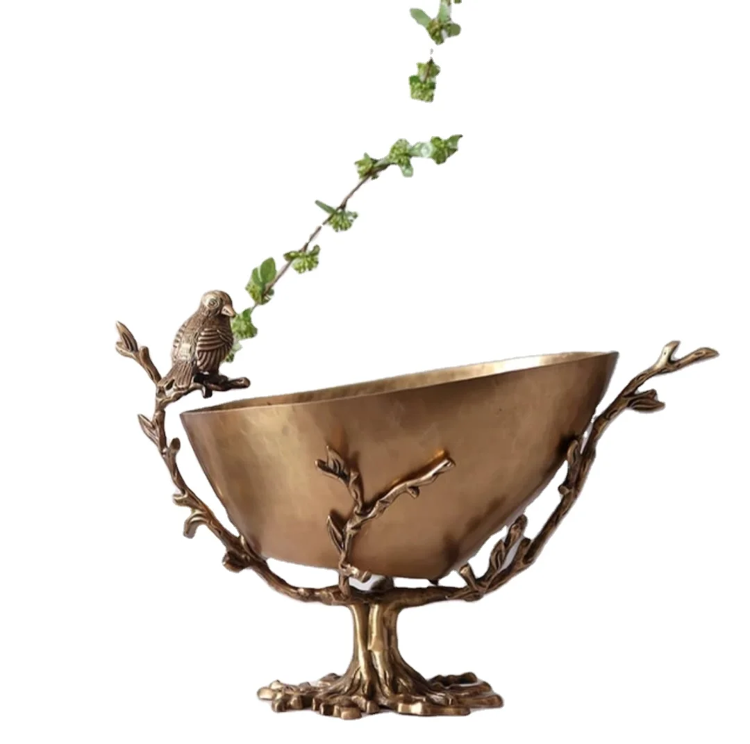 Vintage Brass Tree Branch Bird Statue Fruit Bowl For Kitchen Dinning Table, Coffee Table, Food Storage Bowl By WB INC India