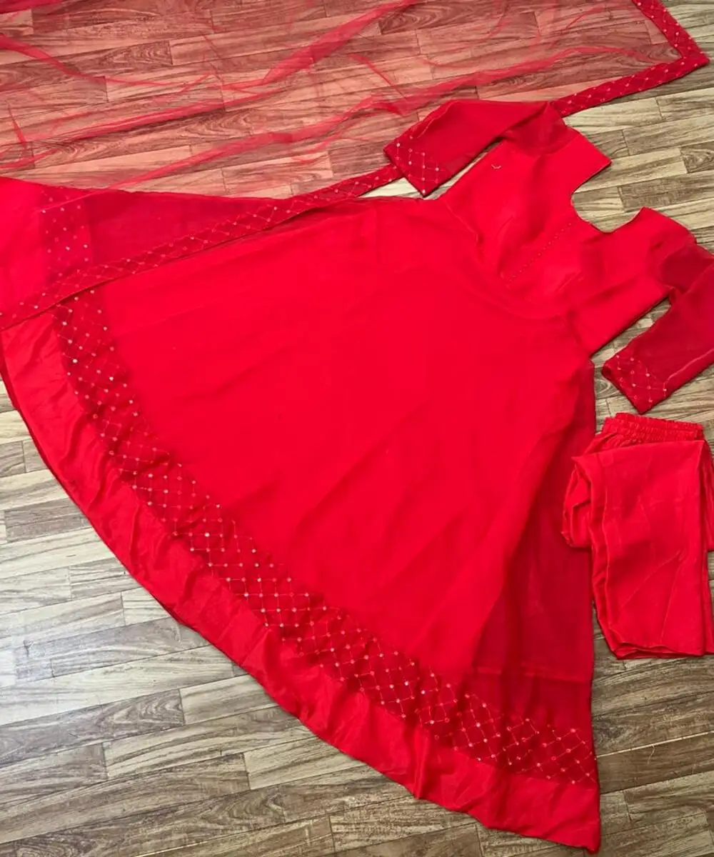 Latest design beautiful orange color embroidery work border long gown with dupatta for Indian women in ethnic garment