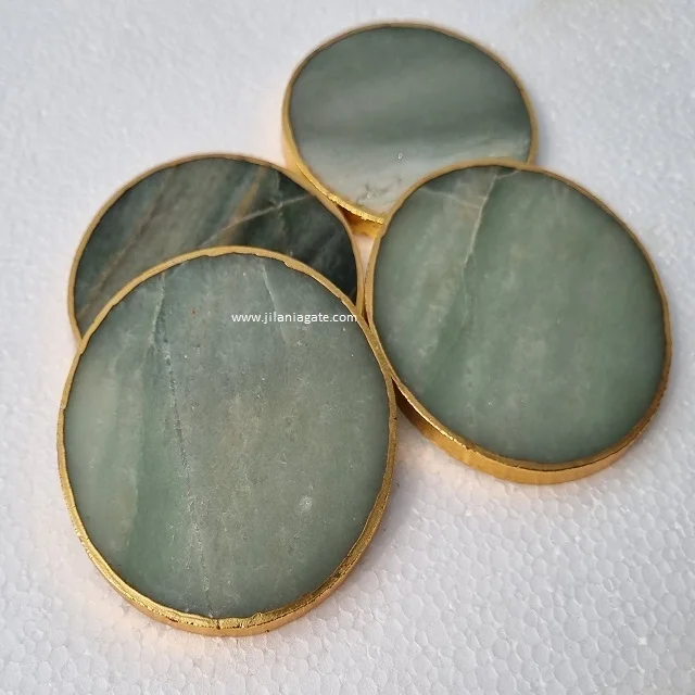 Green Aventurine Agate Coaster Wholesale round Quartz Gemstone Tabletop Gold Plating Ball Theme Decorations Love Style Rose Jade
