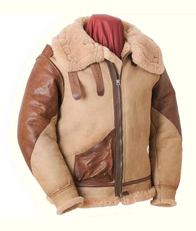 Best quality High Quality Winter Sheepskin Brown Men Jacket Aviator Bomber Shearling Bomber Vintage Leather Jacket For Men