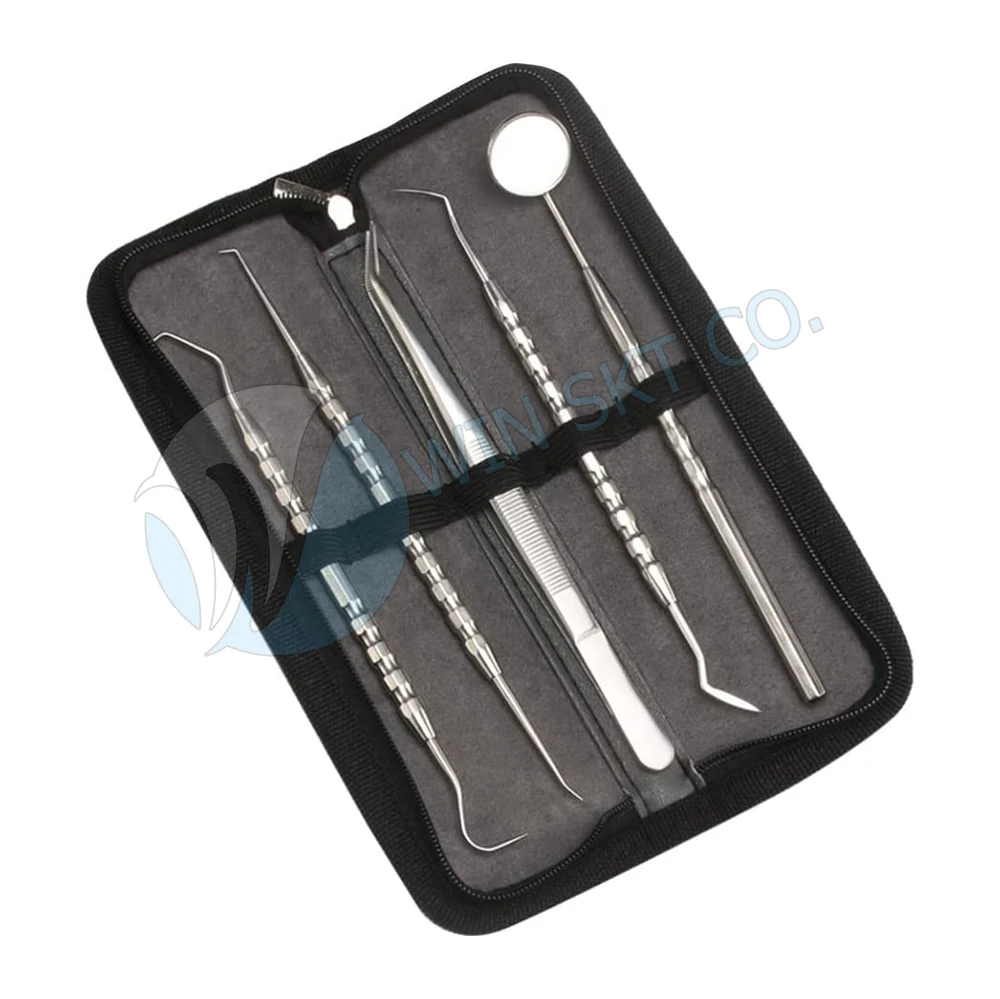 Premium Quality 5 Pcs Mouth Mirror Tweezers Scaler Stainless Steel Dental Teeth Whitening Cleaning Dental Set