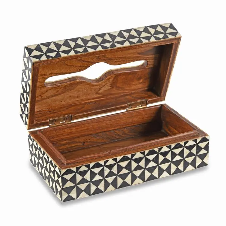 India Handmade Bone Inlay Napkin Holder Creative Multi Styles Sky Blue and White Tissue Box with leaf Designs Home Hotel Used