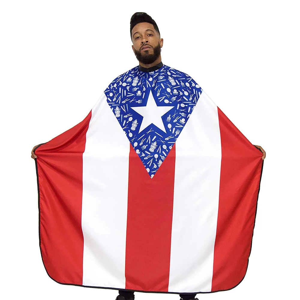 Flag Printed Barber Capes Soft and Smooth Fabric with Elastic Neckline Stainless Steel Buckle for Salon Makeup Hair Cutting
