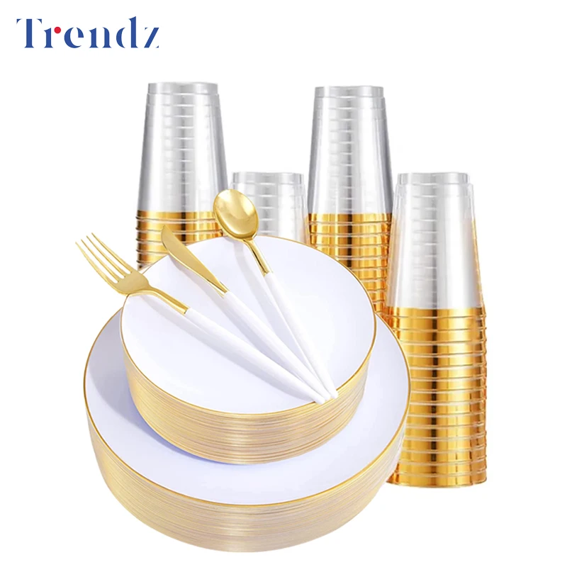 Nordic Plastic Gold Rim Square Charger Plate Round Clear Plastic Plates Disposable