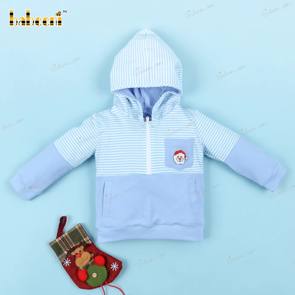 Blue Santa Hand Smocked Hoodie with Shorts ODM Set for little Boys - BB3197