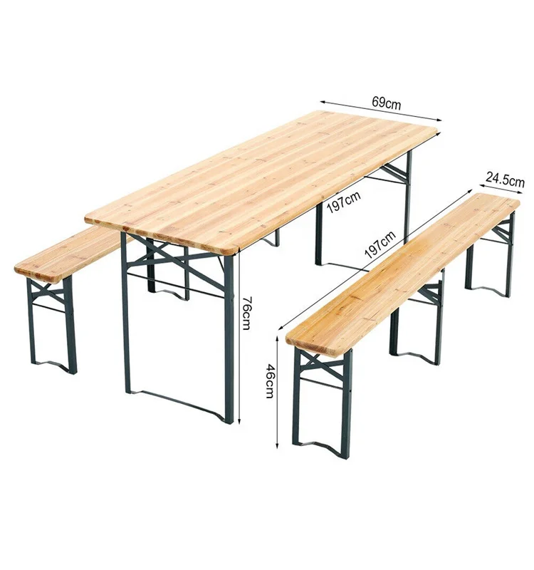 Outdoor Picnic Dining 6 FT Beer Foldable Solid Wooden Folding Table and Bench Set