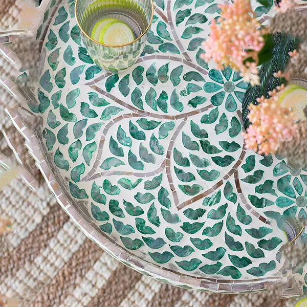 High quality luxury coffee table with Mother of Pearl inlaid made in Vietnam White Ariel Capiz Side Table for living room