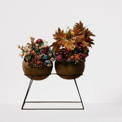 METAL DOUBLE BOWL PLANTER WITH STAND New Design Modern Planter