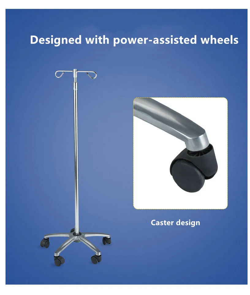 Hospital Medical Adjustable Mobile Infusion Stand IV Pole Drip Stand