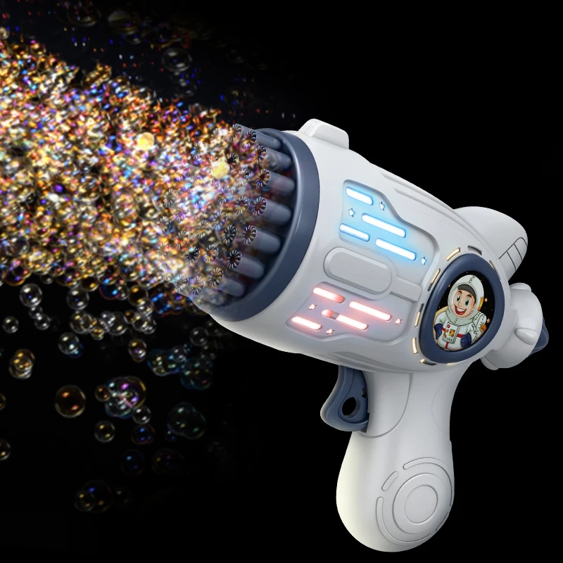 Hot Selling Automatic Rocket Bazooka Bubble Gun For Kids Outdoor Super 32 Holes Bubble Launcher With Colorful Light