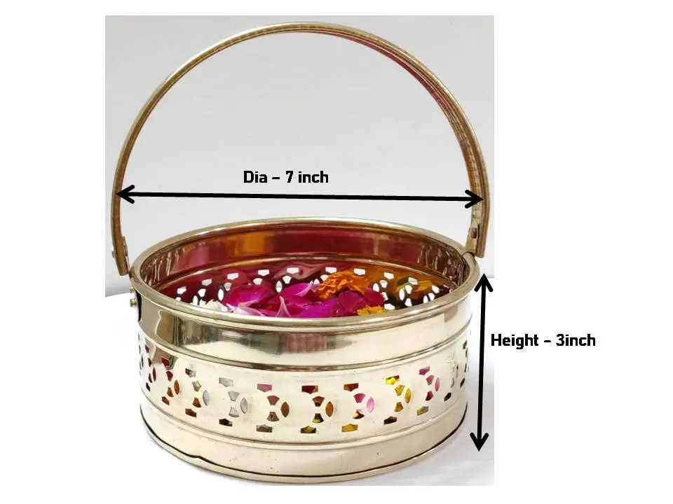 Round Shape puja Flower Basket Brass 7 inch handmade By Adiba Home Decor