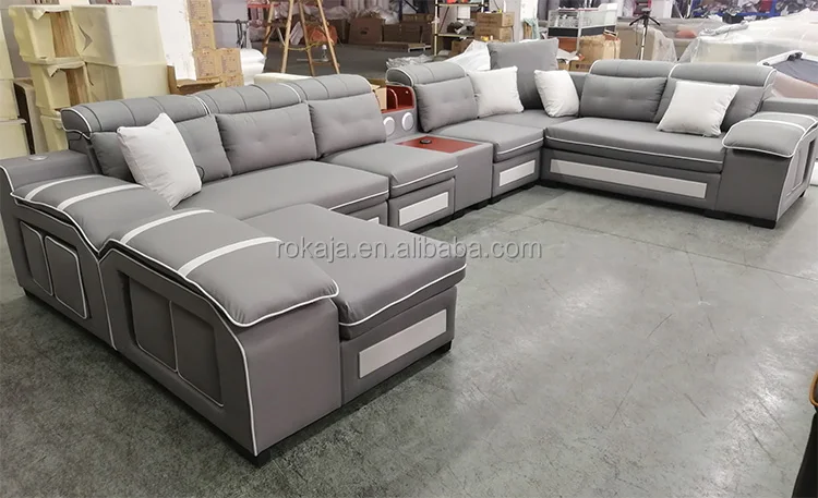 Modern Fabric U-Shaped Sofa Multifunctional Corner Sofa Combination Living Room Furniture Sofa Set With USB Connection