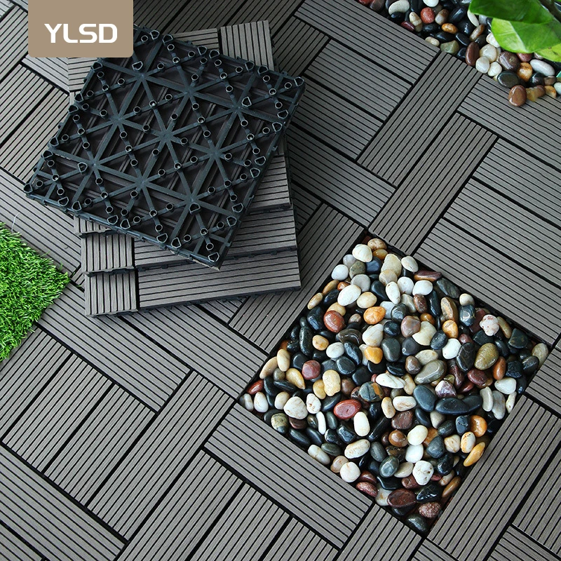 garden outdoor floor tile wpc flooring wood texture decking 300 x 300 x 22 mm wood fiber+HDPE WPC DIY interlock deck tile