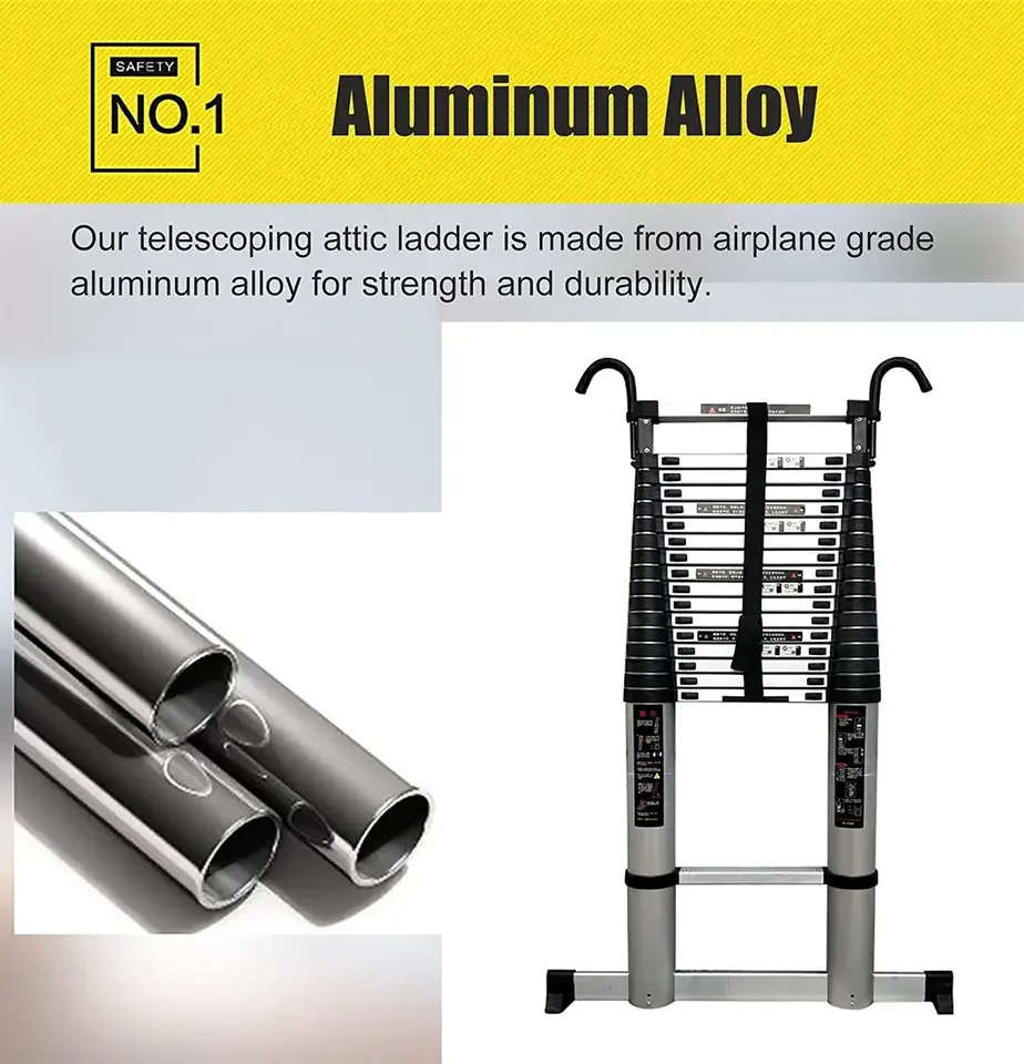 Aluminum single straight ladder with 10cm hook thickened portable telescopic ladder for household use