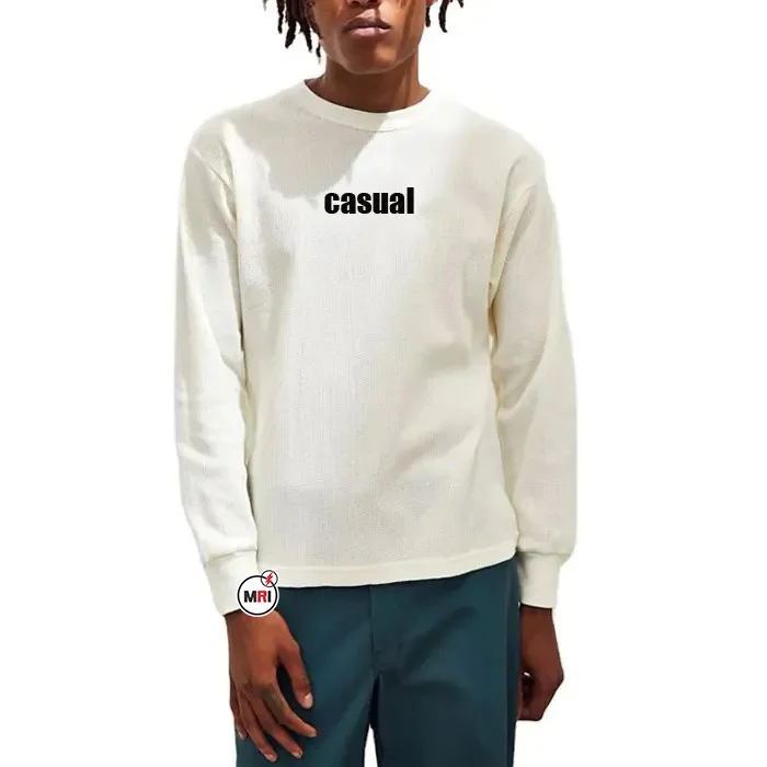 Thermal Waffle Knit T Shirts Custom Men Long Sleeve breathable Cotton Waffle Soft Blank Solid Men Slim Fitted T-Shirt quick dry