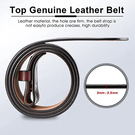 Men fashion leather belts without silver snap on belt genuine leather belt without buckle for men