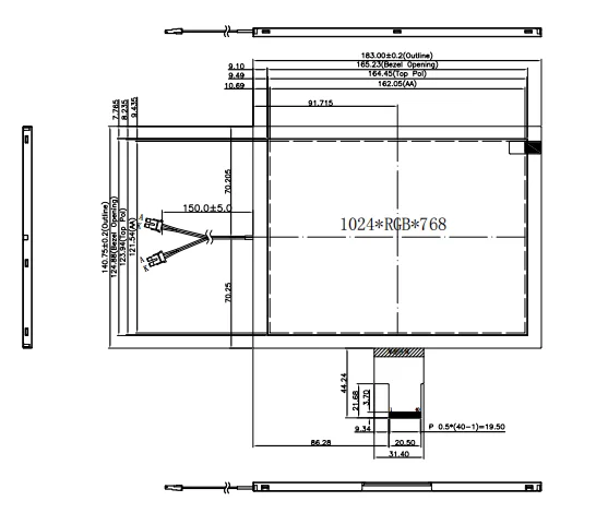 Full Viewing Angle 8 Inch High Resolution 1024*768 IPS TFT LCD Panel High Brightness Display Screen
