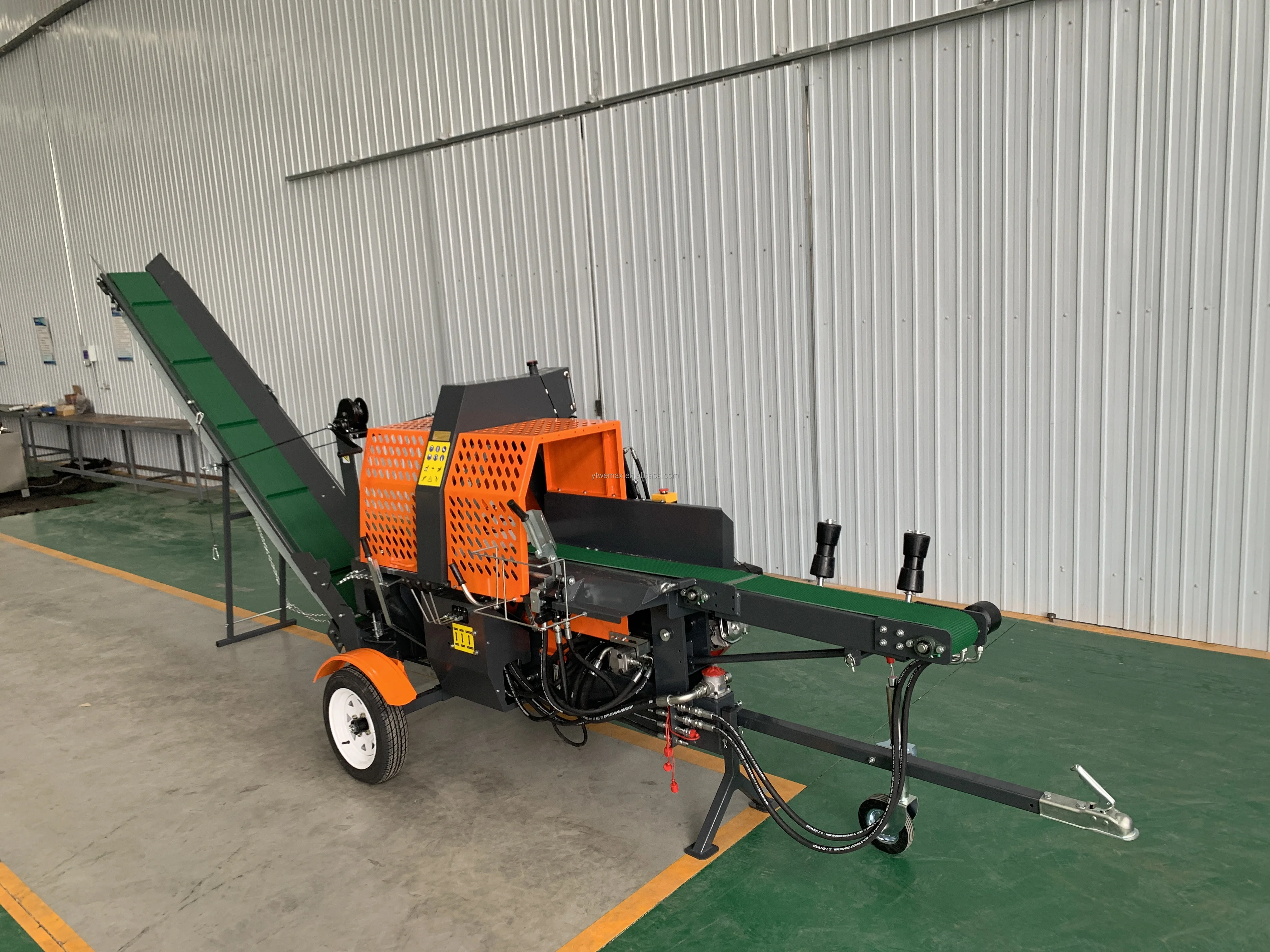 Powerful gas wood log cutter and splitter firewood processor with function lever