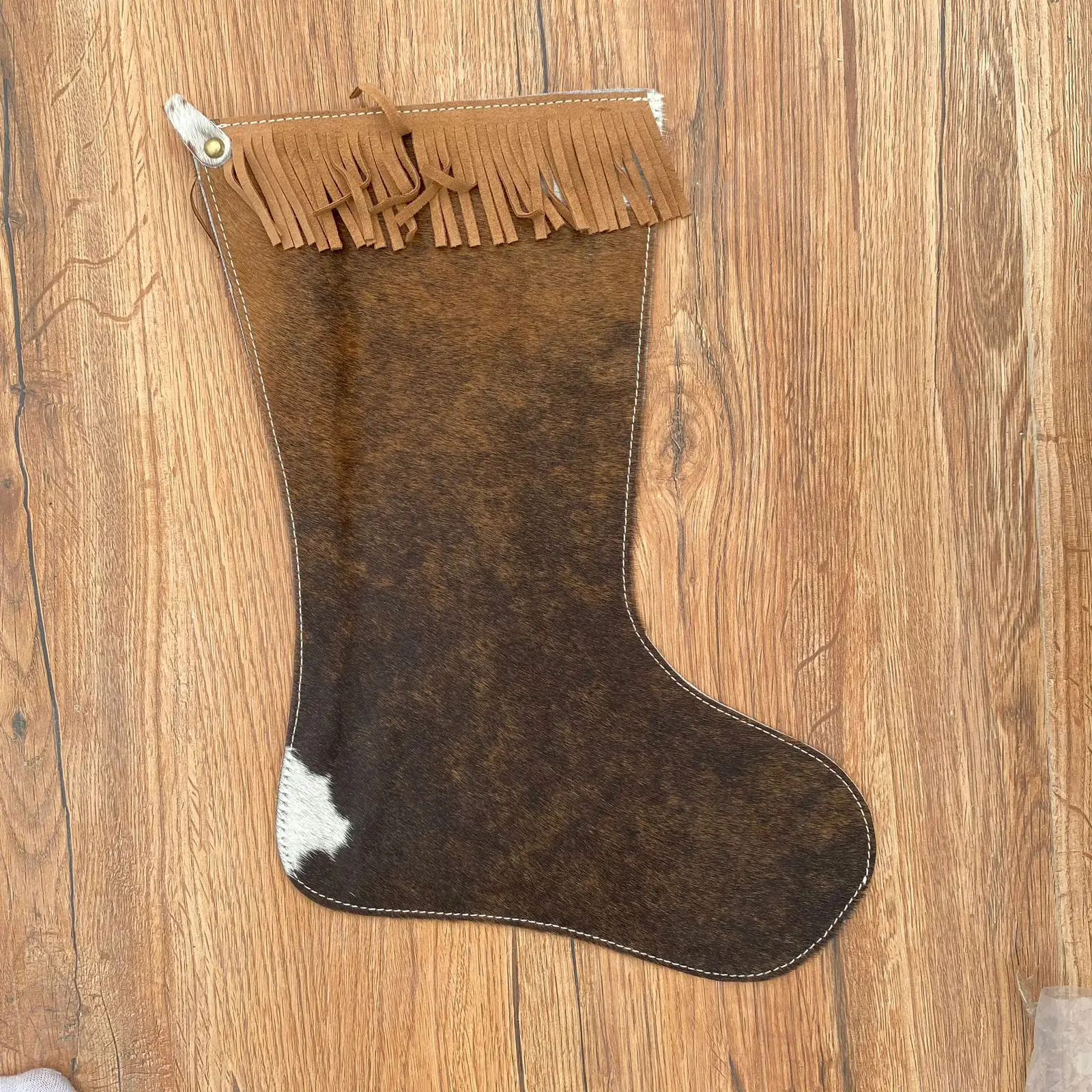 Premium Quality Hair On Cowhide Leather 16 Inches Christmas Stocking Full Grain Genuine Leather Fringe Christmas Tree Stockings