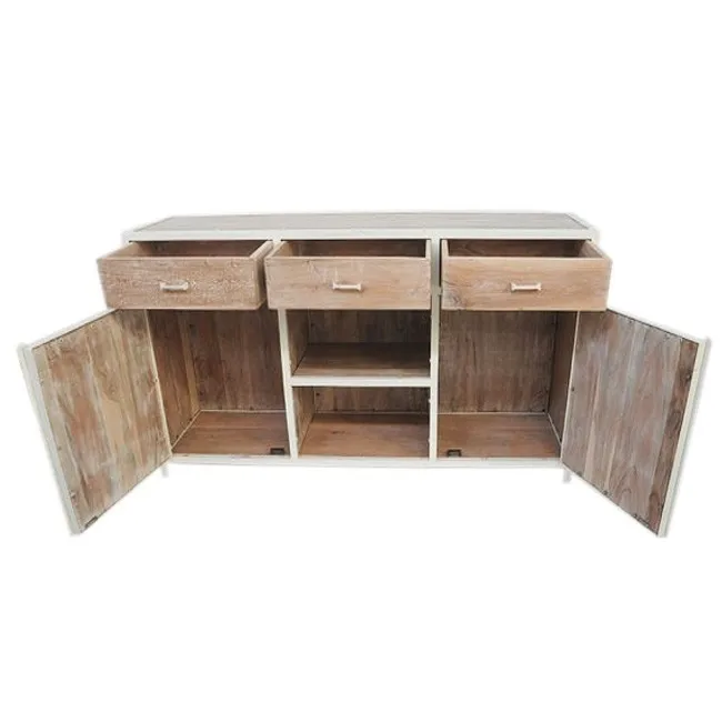 Antique Luxury 150cm French Sideboard Industrial White Wash Wood Cabinet for Bedroom Hotel Designer Furniture Home Living Room