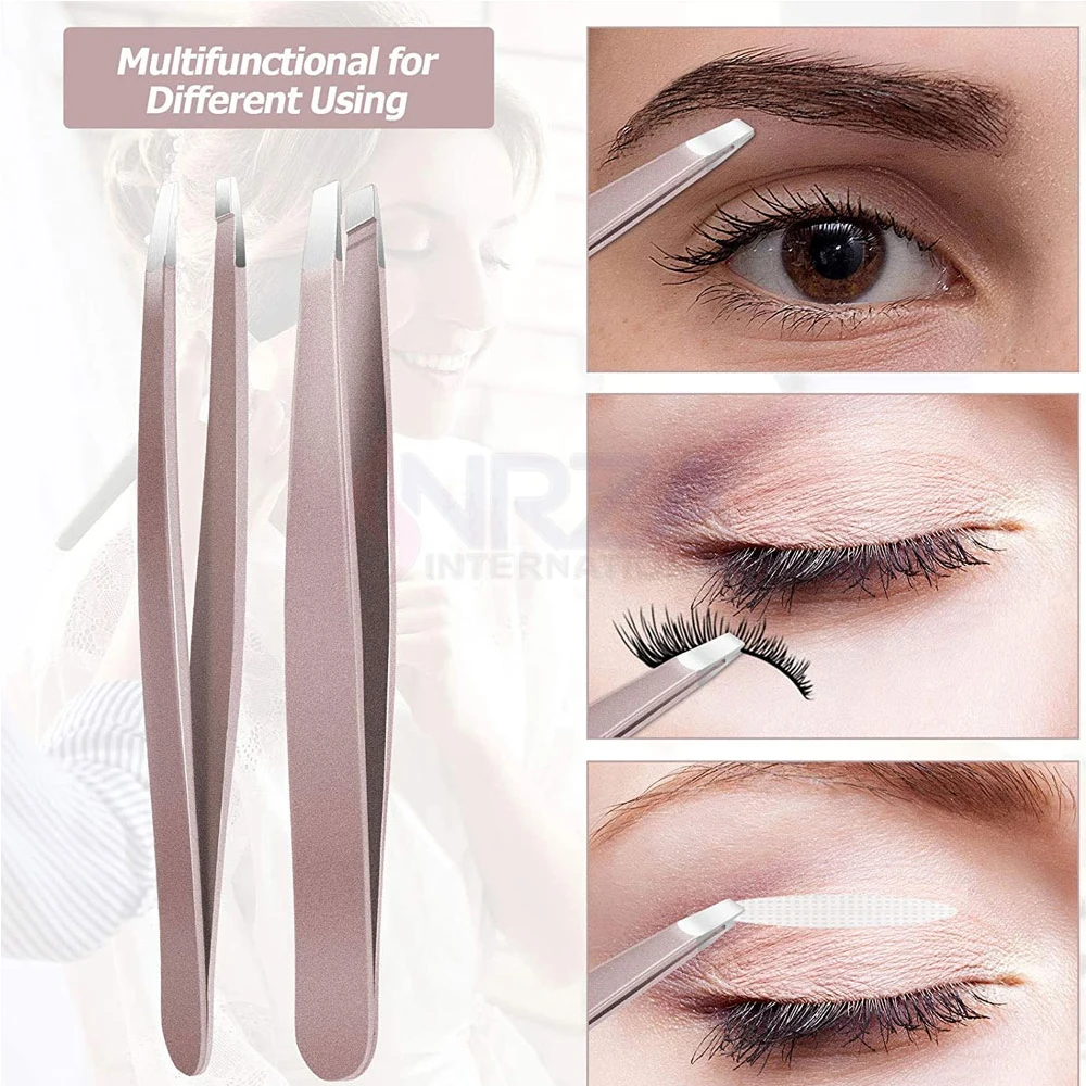 Wholesale Professional 2023 Automatic Gold Stainless Steel Eyebrow Tweezers Slanted Tip for Beauty Use