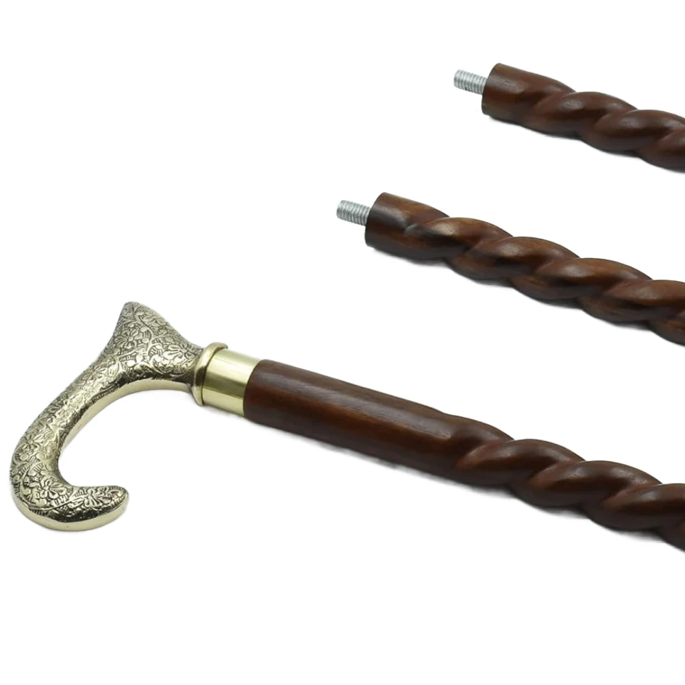 Solid Brass Royal Design Handle Nautical Folding Walking Stick with Wooden Cane for Men Women for Outdoor Activities like Hiking