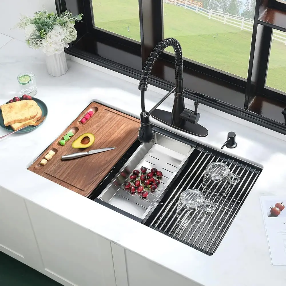 32 inch Handmade  Workstation Undermount Kitchen Sink