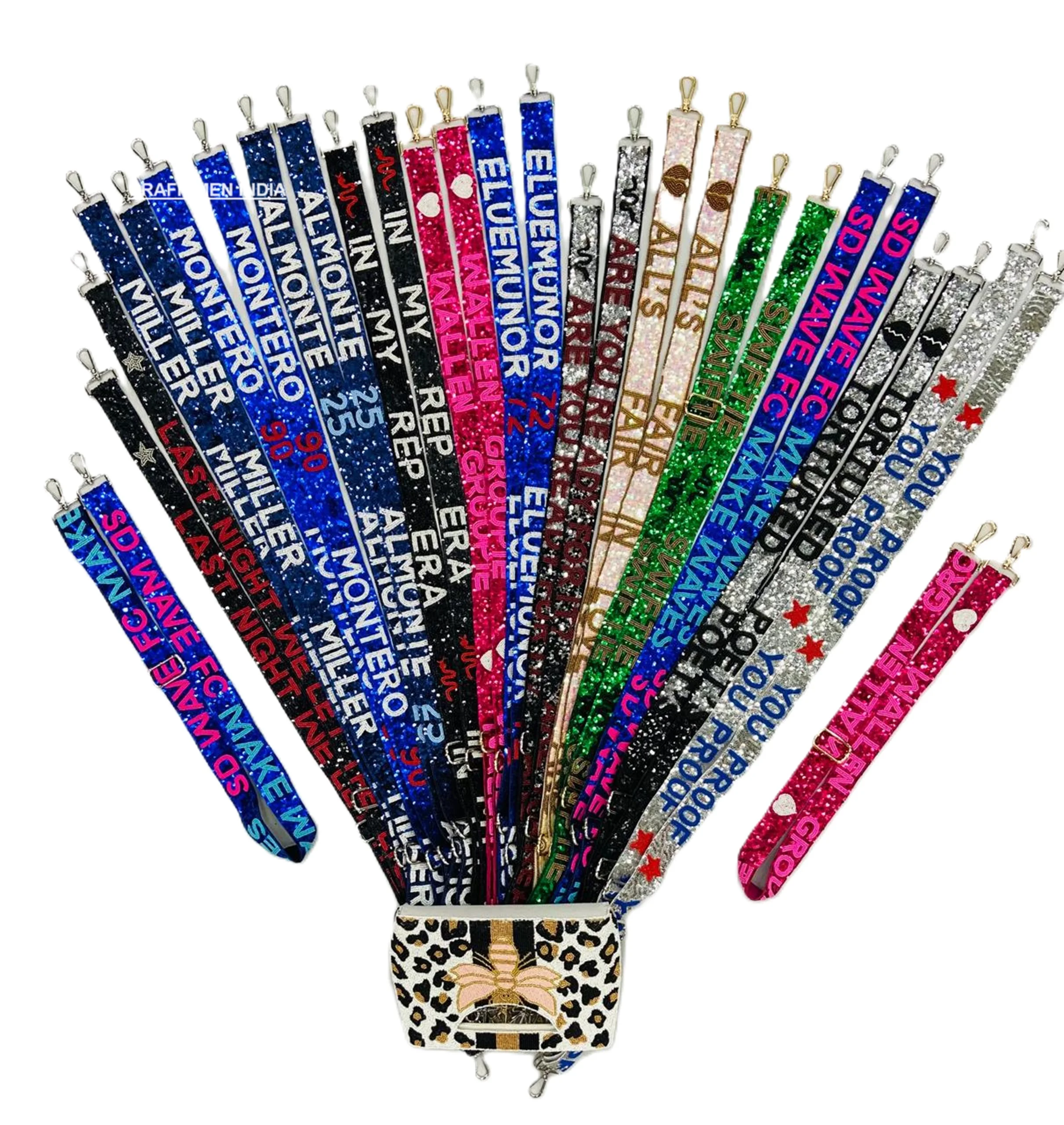 Hot Selling Beaded Strap with embellishments Fully heavy hand beaded strap for mobile phone and clutch purse cross body straps