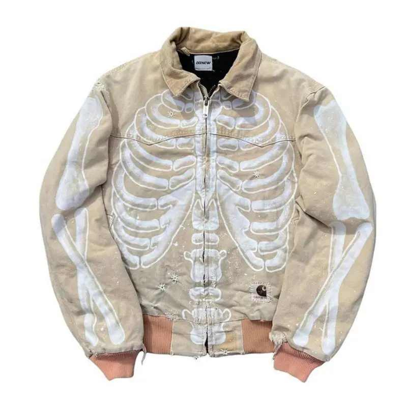 2023 Wholesale OEM ODM High Quality Vintage Versity Jackets Custom Skull Embroidery 100% Cotton Winter Bomber Varsity Jacket