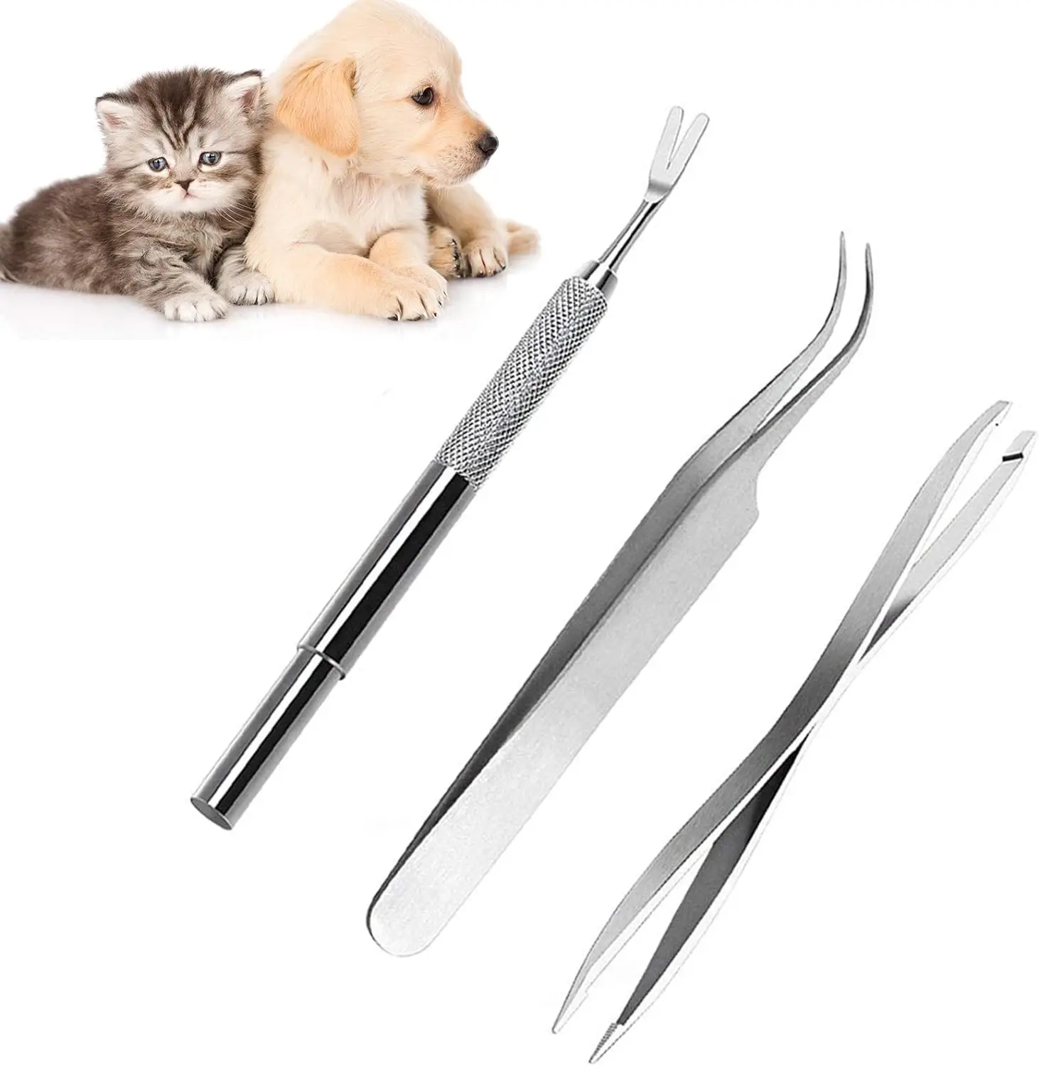 Stainless Steel Tick Remover Tool 3 Pieces Set for Dogs Cats Pets\Custom Logo Tick Remover Tools for Sale