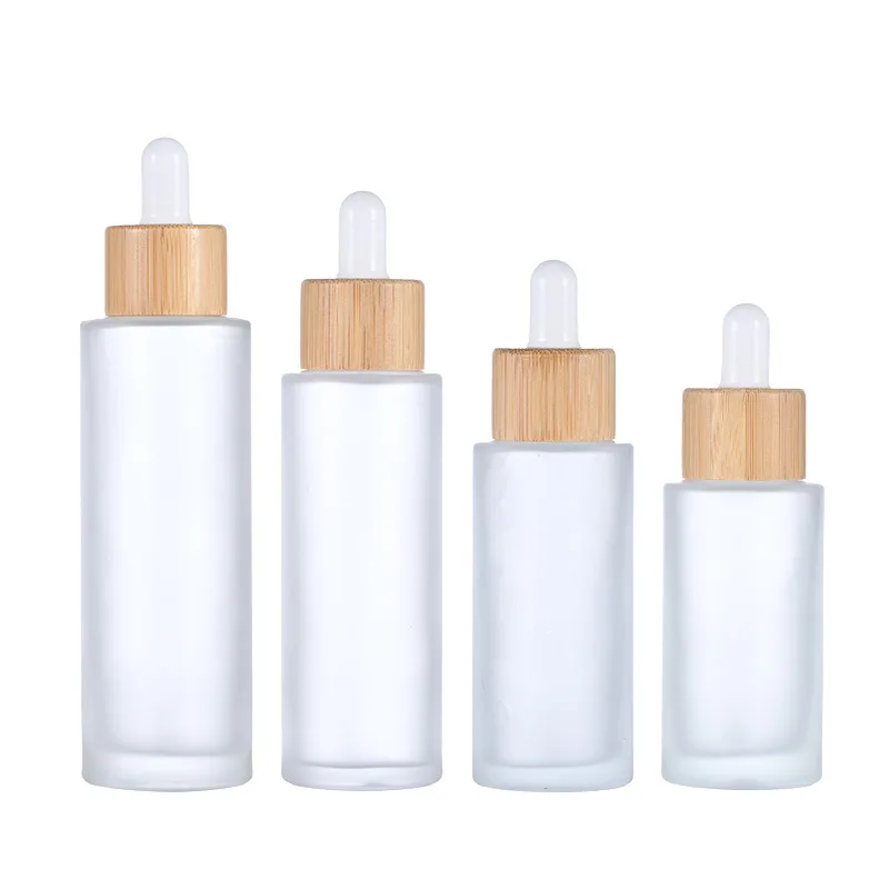 Custom Logo Printed Frost Glass Bottle with Flat Shoulder Serum Empty Clear Dropper Cylinder Shape 15ml 30ml 100ml Capabilities