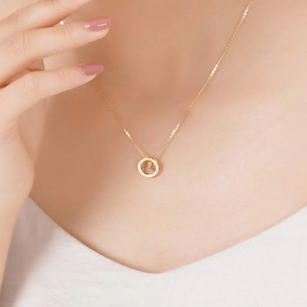 9K 10K 14K 18K Gold Custom Necklace Jewelry For Women Cartie Double Ring Pendant Wholesale Price HTJ DCMAMD131